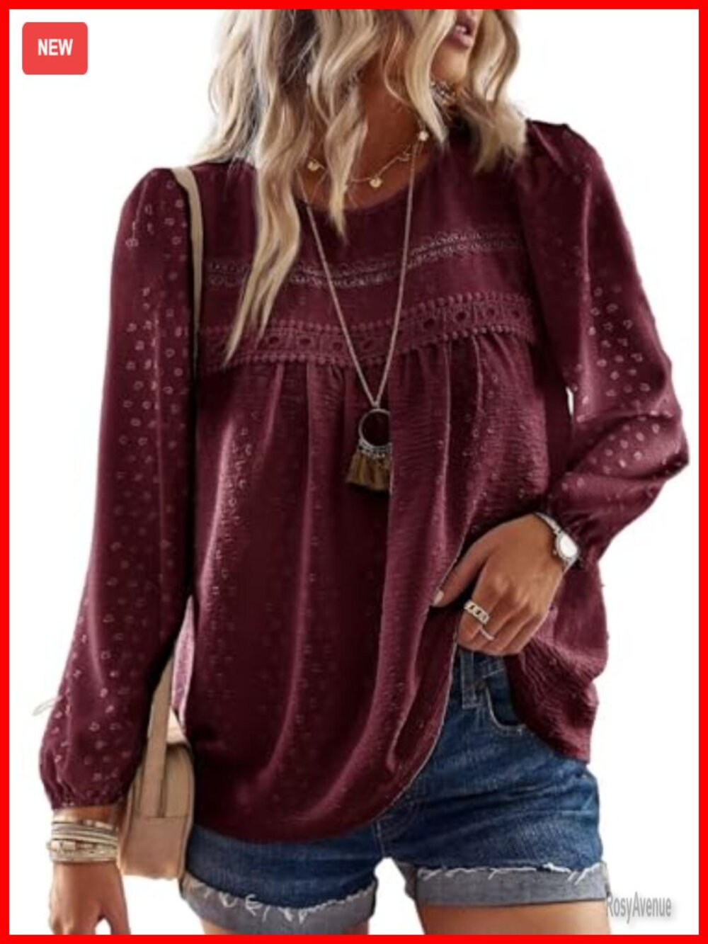 Womens Boho Crochet Lace Long Sleeve Blouse Tunic